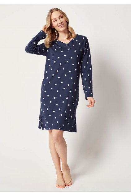 Nočná Košeľa Dlhý Rukáv (Farba dressblue dots-h058, Veľkosť 48)