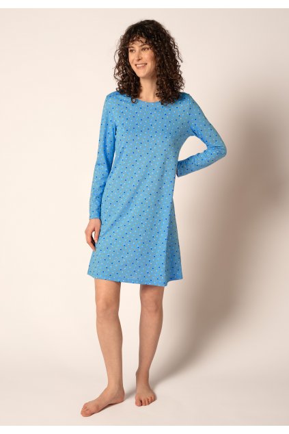 HUBER dámska nočná košeľa dlhý rukáv Casual At Home (Farba azure abstractdots-h200, Veľkosť 52/54)
