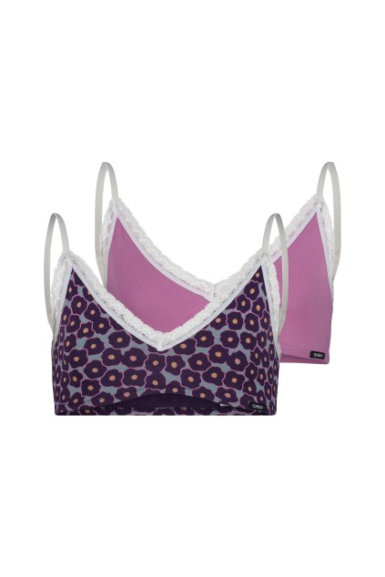 SKINY dievčenský Bustier 2-balenie Cotton Lace Multipack Basic (Farba grapeblush stars selection-s724, Veľkosť 176)