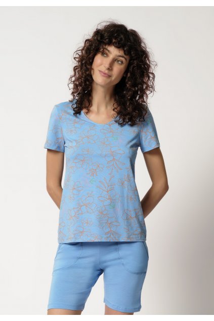 HUBER Dámske tričko s krátkym rukávom Night Selection 2 (Farba prismablue onelineflowers-h242, Veľkosť 46)
