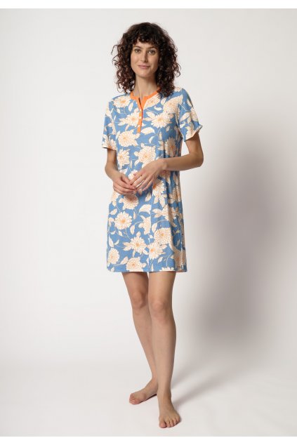 HUBER Dámska nočná košeľa s krátkym rukávom Night Basic Selection (Farba prismablue flowers-h245, Veľkosť 52/54)