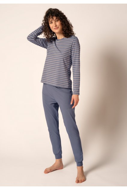 HUBER Dámska pyžama dlhá Night Basic Selection (Farba denim stripes-h208, Veľkosť 48)