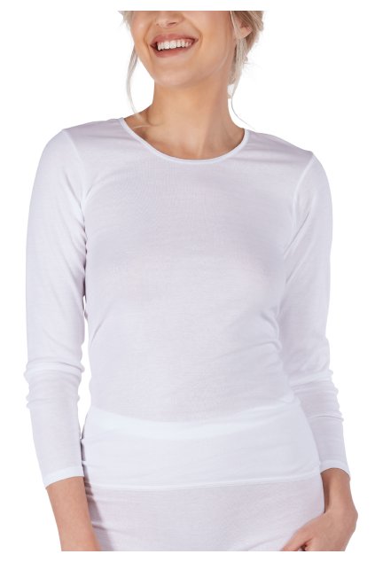 HUBER dámske tričko dlhý rukáv Cotton Fine Rib (Farba white-500, Veľkosť 50)