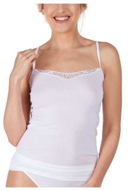 HUBER dámske tielko so špagetovými ramienkami Cotton Embroidery (Farba white-500, Veľkosť 46)