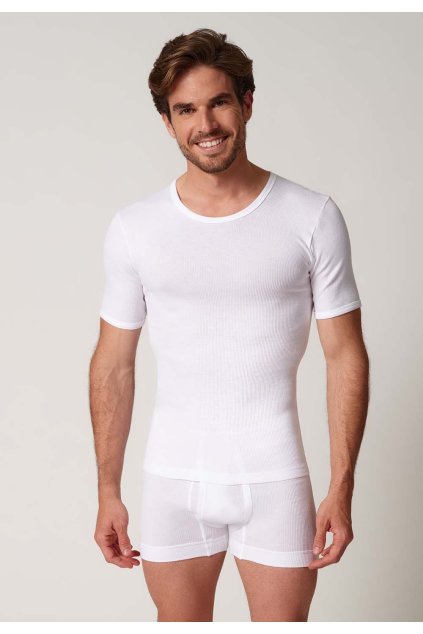 HUBER pánske tričko krátky rukáv 2-balenie Cotton 2Pack Double Rib B25 - white (Farba white-0500, Veľkosť XXL)