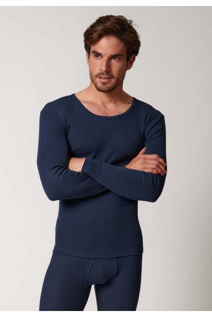 HUBER pánske tričko dlhý rukáv Cotton Fine Rib B25 - navy (Farba navy-0386, Veľkosť XXL)