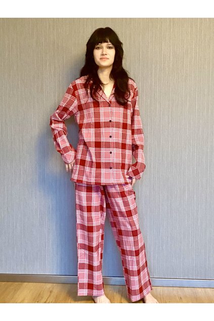 SKINY dámska pyžama dlhá Night In Skiny Flanell - wine check (Farba wine check S967, Veľkosť 44)