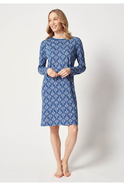 HUBER dámska nočná košeľa dlhá Night Selection WX - sailerblue tapestry (Farba sailerblue tapestry-H045, Veľkosť 36)