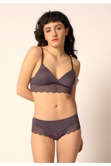 SKINY podprsenka s vyberateľnými výstužami Bamboo Lace B25 - truffle grey (Farba truffle grey-s483, Veľkosť 36/C-D)