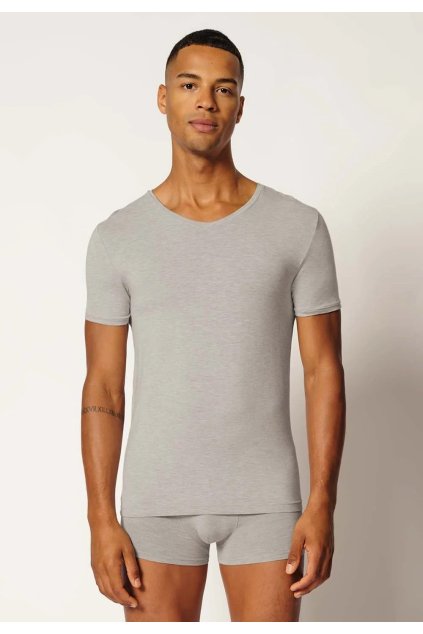SKINY pánske V-tričko krátky rukáv Bamboo Deluxe B25 - stonegrey melange (Farba stone grey melange-5593, Veľkosť XXL)
