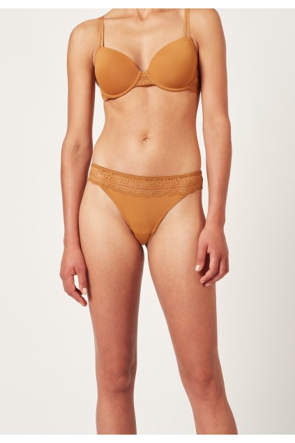 HUBER dámske nohavičky Tanga  Micro Lace SX - brown sugar (Farba brown sugar- h105, Veľkosť 42)