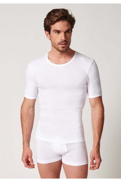 HUBER pánske tričko krátkym rukáv Cotton Fine Rib B25 - white (Farba white-0500, Veľkosť XXL)