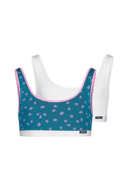 SKINY dievčenská podprsenka bustier 2-balenie Cotton Elastic B25 - bluecoral flowers  (Farba bluecoral flowers selection-s233, Veľkosť 164)