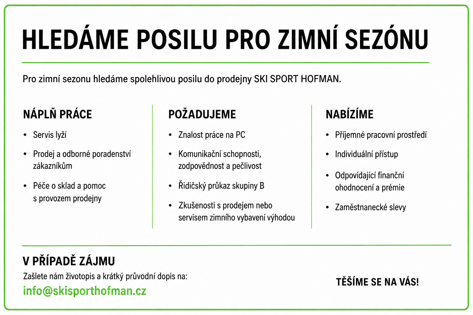 Práce u nás - posila pro zimní sezónu
