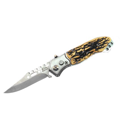 Vystřelovací nerezový kapesní nůž, ozubený hřbet, 14,5cm