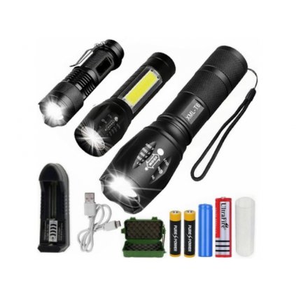 3x LED baterka CREE XM-L T6 a Q5 2x ZOOM a XPE + COB