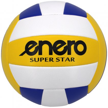 Volejbalový míč ENERO pruhovaný vel. 5, žluto-modrý-bílý
