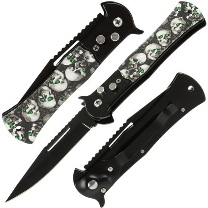 Vstřelovací kapesní nůž SKULLS, černý