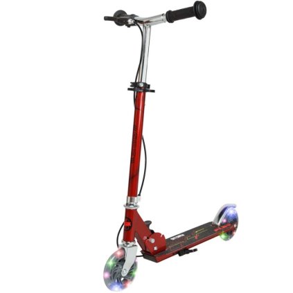 Dětská koloběžka Story Play s ruční brzdou, led kolečka, Červeno-šedá