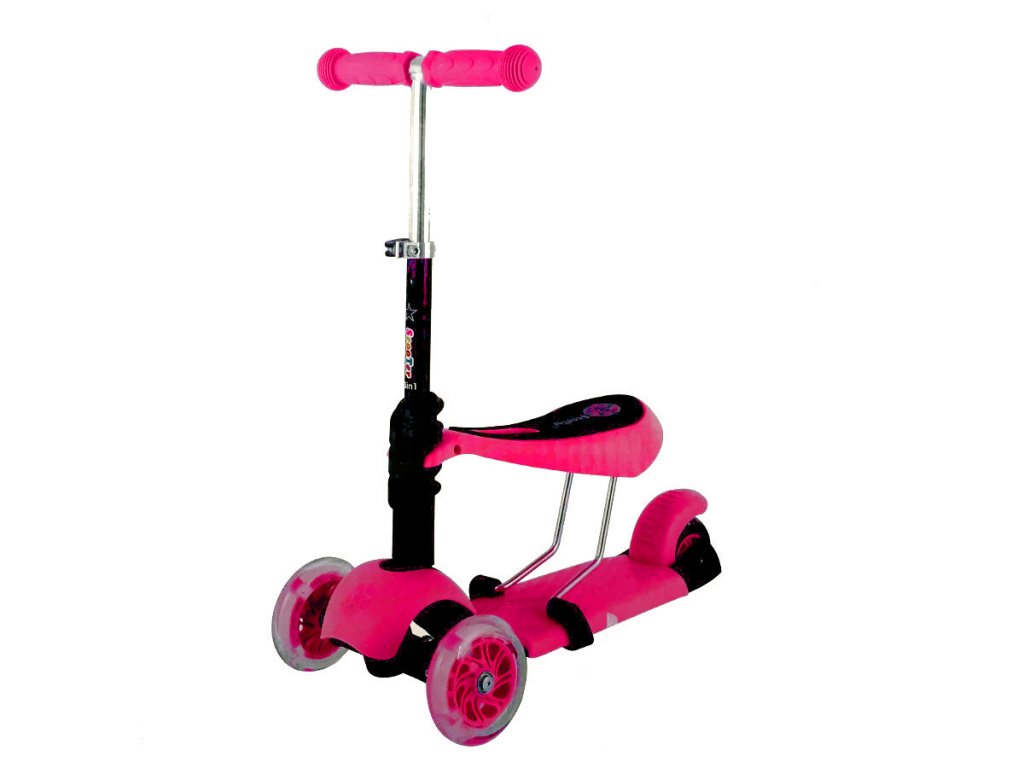 Dětská koloběžka MINI Scooter 2v1 se svítícími LED koly Vyber barvu :: Růžová