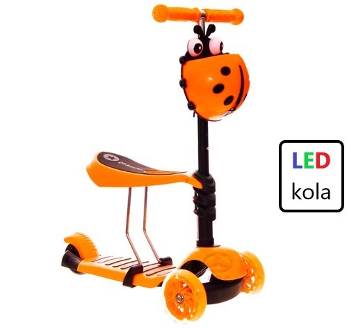 Dětská koloběžka 2v1 BERUŠKA se svítícími LED koly, oranžová