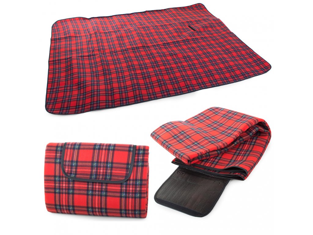 39708 7 piknikova deka se spodni nepromokavou vrstvou 150x200 cm cervena karovana