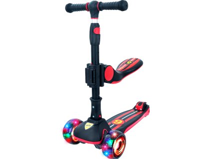 45356 11 detska trikolova kolobezka story 2v1 deluxe se sviticimi kolecky mini scooter cerno cervena