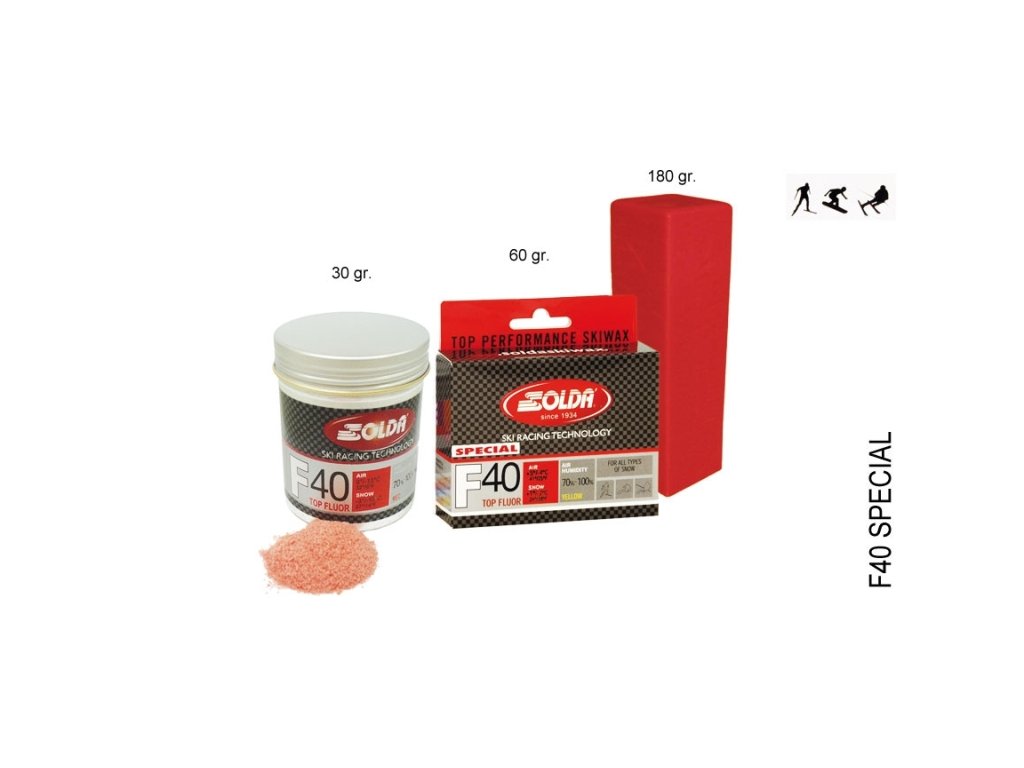 SOLDA F40 SPECIAL  gr 60 (hyper fluorový vosk) Červený: teplota sněhu -3°/-10°C nebo teplota vzduchu 0°/-13°C