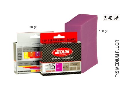 SOLDA F15 MEDIUM FLUOR gr 60 Oranžový: teplota sněhu -2°/-6°C nebo teplota vzduchu +2°/-9°C (středně fluorový vosk)
