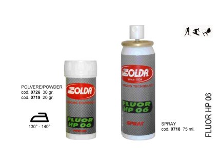 SOLDA FLUOR HP06  spray ml 75 (Závodní aditivum (spej - mechanická pumpička) pro vlhkost vzduchu%: 40-100 - Teplota sněhu. -10°/-20°C - Teplota vzduchu -7°/-23°)