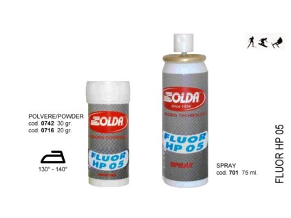 SOLDA FLUOR HP05  powder  gr 30 (Závodní aditivum (prášek 30g)pro vlhkost vzduchu%: 50-100 - Teplota sněhu. -8°/-15°C - Teplota vzduchu -5°/-18°)