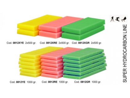 SOLDA LINEA SUPER  (2 x gr 500) Žlutý: teplota sněhu 0°/-2°C nebo teplota vzduchu +5°/+2°C  (100% hydrocarbon, balení 2x 500g, ideální tréninkový vosk pro nízkou a střední vlhkost vzduchu)