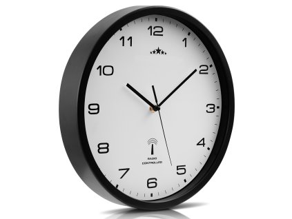Rádiem řízené nástěnné hodiny 31 cm – černé, tiché