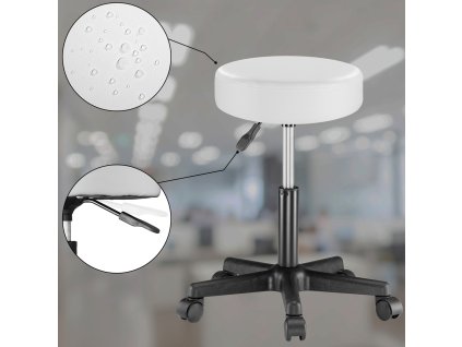 10787 1 pojizdna otocna stolicka z bile kozenky vyskove nastavitelna