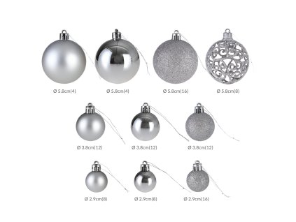 10823 vanocni koule 100 ks stribrne 3 velikosti pro vnitrni i venkovni pouziti
