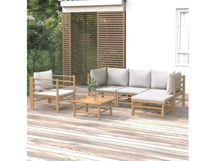 6dílná zahradní sedací souprava světle šedé podušky bambus 3155083