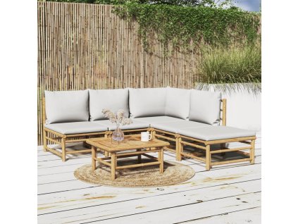 6dílná zahradní sedací souprava světle šedé podušky bambus 3155103