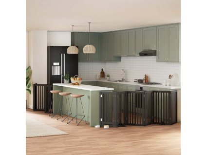 Zábrana pro psy s dvířky skládací 12 panelů černá 600 cm topol 3155657
