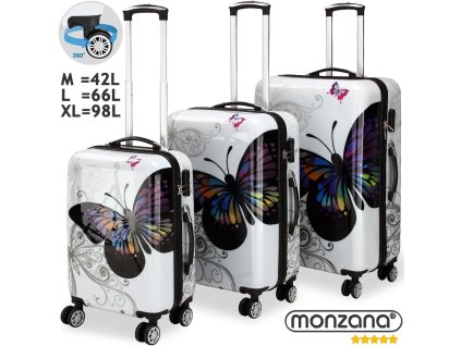 11249 8 sada kufru s pevnou skorepinou butterfly 3dilna polykarbonat otocna kolecka barevna