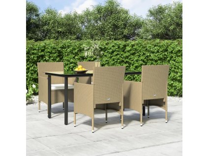 5dílný zahradní jídelní set s poduškami béžový a černý 3156608