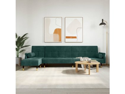 Rozkládací pohovka ve tvaru L tmavě zelená 271x140x70 cm samet 3157223