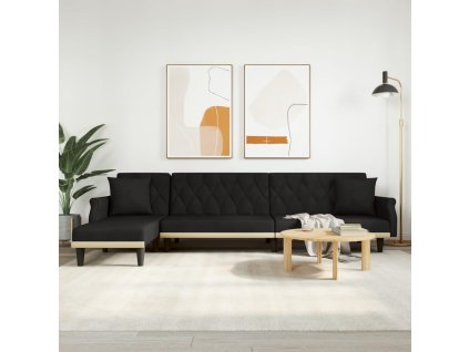 Rozkládací pohovka ve tvaru L černá 271 x 140 x 70 cm samet 3157279