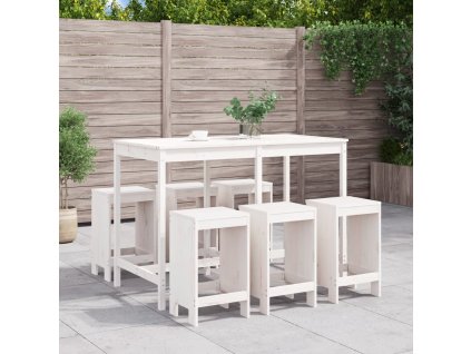 7dílný zahradní barový set bílý masivní borové dřevo 3157752