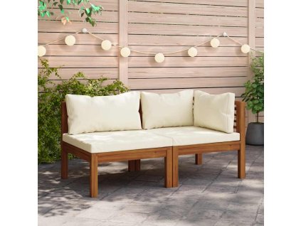2dílná sedací souprava krémově bílé podušky masivní akácie 316283