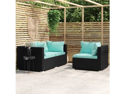 3dílná zahradní sedací souprava s poduškami černá polyratan 317538