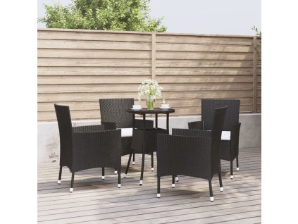 5dílný zahradní bistro set s poduškami černý polyratan 3187415