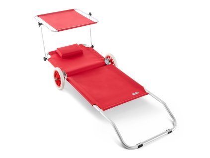 Lehátko Crete Red z hliníku s kolečky a stínítkem