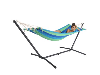 Houpací síť s kovovým rámem 200×80 cm – zelená