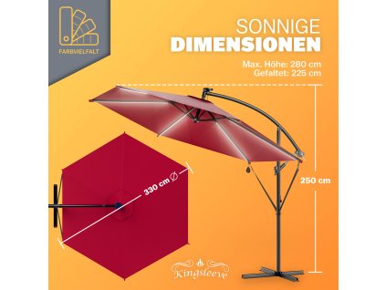 12029 led solarni konzolovy slunecnik mali 330 cm cerveny uv 30 s kurbli a osvetlenim