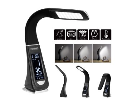 12341 4 led stolni lampa lilly s displejem a kalendarem cerna
